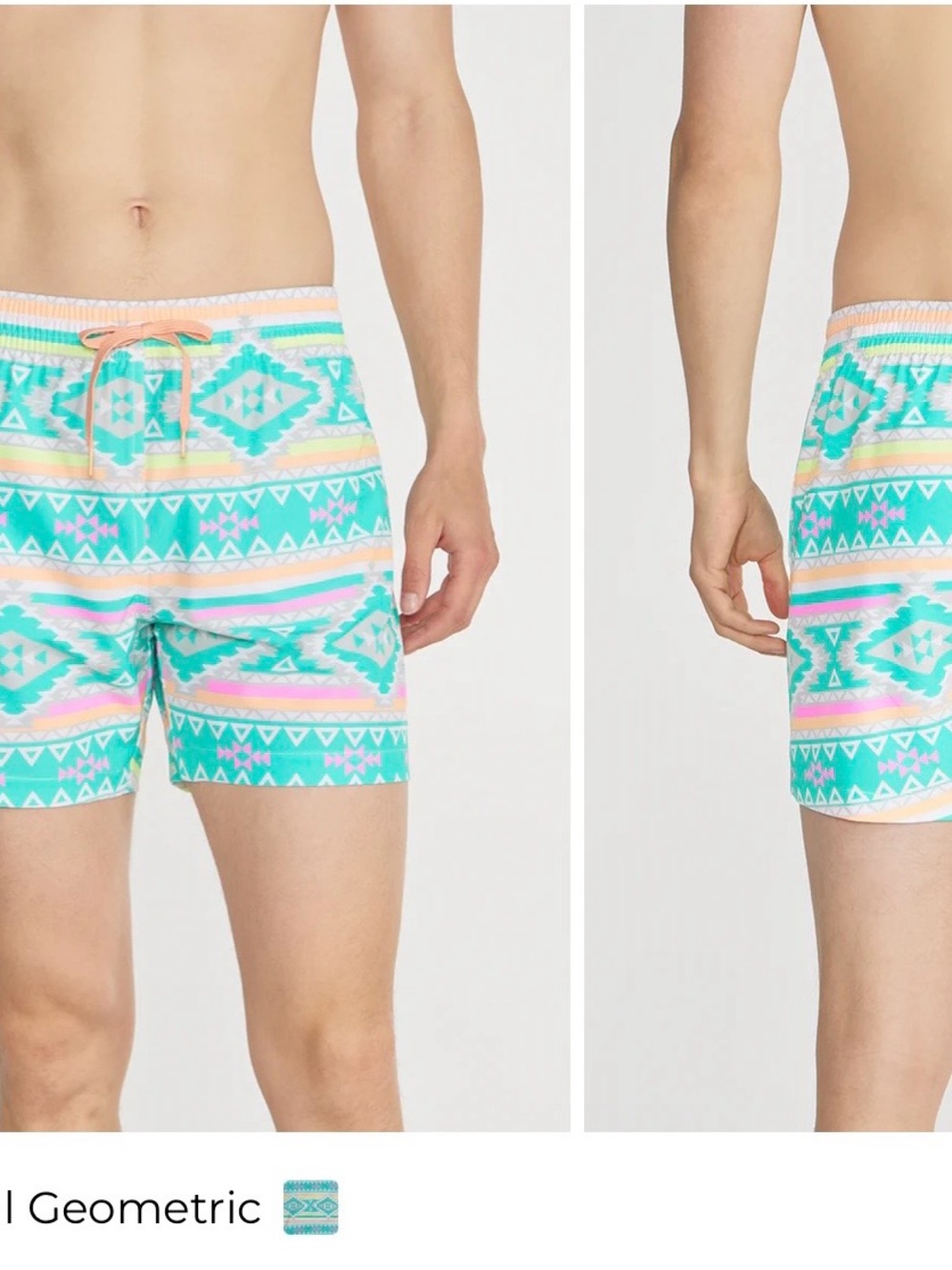 chubbies en fuegos Turquoise Geometric Swim Trunks with Pastel Accents 0504